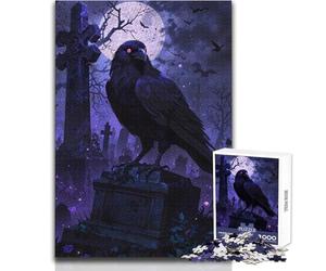 Puzzle 1000 pièces pour Adolescents - Corbeau sur Pierre tombale - Attente apaisante et relaxante en intérieur - Découpe de précision avancée - Dimensions:38x26cm