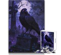 Puzzle 1000 pièces pour Adolescents - Corbeau sur Pierre tombale - Idéal pour des Moments de détente - Découpe de Haute précision - Dimensions:38x52cm