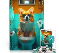 Puzzle 1000 pièces pour Adolescents Corgi lisant sur Les Toilettes Activité familiale est idéal comme Cadeau pour Toute la Famille 38x26cm
