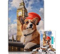 Puzzle 1000 pièces pour Adolescents Corgi sous Big Ben, 1000 pièces, Jouets de Divertissement Familial avec Affiche et fiche de Questions-réponses (Taille 75x50cm)
