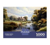 Puzzle 1000 Pièces pour Adolescents Cottage by The River-3 Puzzles pour Adultes - Améliore La Mémoire - Défi Éducatif - Cadeau d'anniversaire Unique 52x38cm/1000pcs