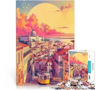 Puzzle 1000 pièces pour Adolescents Coucher de Soleil à Lisbonne, Portugal défi éducatif Liste de souhaits avec Le Père Noël 52x38cm
