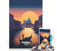 Puzzle 1000 pièces pour Adolescents Coucher de Soleil à Venise en gondole Jeux de détente Interaction Parent-Enfant Cadeau d'anniversaire et Cadeau Unique 38x52cm