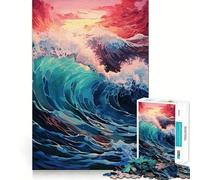 Puzzle 1000 pièces pour Adolescents Coucher de Soleil et Vagues Jeu d'art aux Bords précis Entraînement Mental Jeu Calme et Amusant Cadeau d'anniversaire Artistique (50x75cm)
