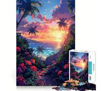 Puzzle 1000 pièces pour Adolescents Coucher de Soleil hawaïen Pixel Art Découpe Fine Jeu de logique Amusant pour des Moments de détente Décoration Murale de Noël (38x52cm)