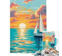 Puzzle 1000 pièces pour Adolescents Coucher de Soleil Pastel Serein Voilier à Peindre Activités ludiques à la Maison Décoration Parfaite Jeu de réflexion Convient aux Personnes de 14 Ans et Plus