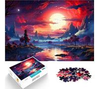 Puzzle 1000 pièces pour Adolescents Coucher de Soleil rivière Nature défi éducatif avec des pièces de Formes aléatoires entièrement imbriquées 52x38cm