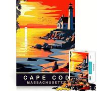 Puzzle 1000 pièces pour Adolescents Coucher de Soleil sur Cape Cod MA Bords précis Art Entraînement Mental Jeu Calme et Amusant Cadeau d'anniversaire Artistique (38x52cm)