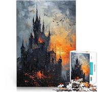Puzzle 1000 pièces pour Adolescents Coucher de Soleil sur Le château Sombre Jeux Amusants Cadeaux du Père Noël Secret 50x70cm