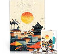Puzzle 1000 pièces pour Adolescents Coucher de Soleil sur Un Paysage Urbain Asiatique Jeux de détente Jeu de défi Unique 50x70cm