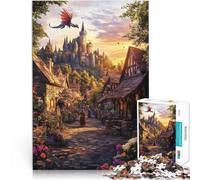 Puzzle 1000 pièces pour Adolescents Coucher de Soleil sur Un Village médiéval Jouets éducatifs décoration Murale 52x38cm