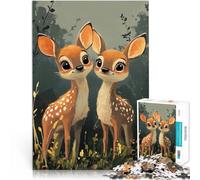 Puzzle 1000 pièces pour Adolescents Couple de Cerfs Mignons Jouet éducatif intellectuel décompressant Œuvre d'art 38x26cm