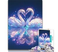 Puzzle 1000 pièces pour Adolescents Couple de cygnes en Cristal avec Affiche et fiche de Questions-réponses pour Les 14 Ans et Plus 38x26cm
