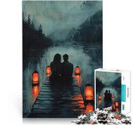 Puzzle 1000 pièces pour Adolescents Couple Romantique sur Un Quai avec Une Lanterne au crépuscule Jeu Stimulant Décoration Parfaite 75x50cm