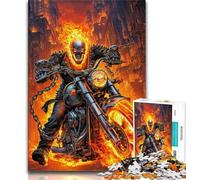 Puzzle 1000 pièces pour Adolescents, crâne enflammé sur Moto, Jeu Familial Anti-Stress, défi Difficile, renforce l'amour Entre Couples 38x26cm