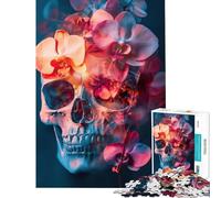 Puzzle 1000 pièces pour Adolescents Crâne et orchidées éclatantes Art surréaliste de la Vie Déclin cérébral Défi intellectuel Jouets addictifs Jeux relaxants Décoration Murale Idées Cadeaux et Jouets