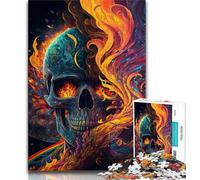 Puzzle 1000 pièces pour Adolescents Crâne Infernal en feu Puzzle Adolescent activité familiale Amusante à la Maison Cadeau d'anniversaire Cadeaux de Voyage 26x38cm