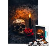 Puzzle 1000 pièces pour Adolescents Crâne Rose et Bougie Idéal pour Un Anniversaire ou Noël Stimule la mémoire Jouet Anti-Stress Convient aux 14 Ans et Plus (50x75cm)