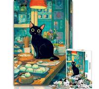 Puzzle 1000 pièces pour Adolescents Cuisine Chat Noir, Analyse et logique, est idéal comme Cadeau pour Toute la Famille Convient pour Et 14 38x26cm