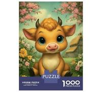 Puzzle 1000 Pièces pour Adolescents Cute Cartoon Calf in Floral Meadow Puzzles pour Adolescents, Casse-tête, Jeu D'assemblage De Motifs, Cadeau d'anniversaire Unique 70x50cm/1000pcs