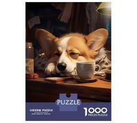 Puzzle 1000 Pièces pour Adolescents Cute Dog Corgi Coffee Cozy Puzzles pour Adultes, Jeu De Réflexion, Assemblage De Motifs, Cadeaux d'anniversaire Et Cadeaux Uniques 52x38cm/1000pcs