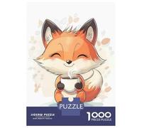 Puzzle 1000 Pièces pour Adolescents Cute Fox with Coffee Puzzle Adulte - Jeu De Construction - Difficile - Cadeau Unique pour Anniversaire Et Noël 52x38cm/1000pcs