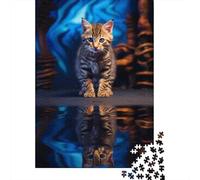 Puzzle 1000 Pièces pour Adolescents Cute Kitten Reflection Puzzle pour Adolescents Améliore La Mémoire Défi À Réaliser Amusant en Famille Et Soirée Jeux 70x50cm/1000pcs