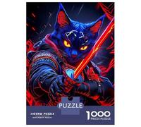 Puzzle 1000 Pièces pour Adolescents Cyberpunk Cat Russian Blue Samurai Animal Puzzles pour Adolescents, Casse-tête, Jeu D'assemblage De Motifs, Cadeau d'anniversaire Unique 52x38cm/1000pcs