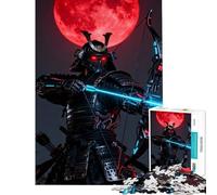 Puzzle 1000 pièces pour Adolescents Cyberpunk Samouraï Archer avec Lune Rouge Jeu addictif pour cultiver la Patience Jeu Pratique Anti-Stress Cadeau d'anniversaire (Dimensions 38x26cm)