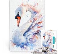 Puzzle 1000 pièces pour Adolescents Cygne Aquarelle avec éclaboussures Jeux de détente Offrir en Cadeau à Toute la Famille 52x38cm