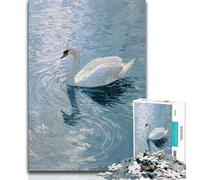 Puzzle 1000 pièces pour Adolescents, Cygne Blanc au Bord du lac, Puzzles pour Adultes, Anti-Stress, séjour, Tuer Le Temps, liste de souhaits avec Le Père Noël (Taille 38x26cm)