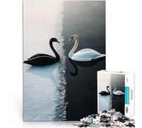 Puzzle 1000 pièces pour Adolescents Cygnes Noirs et Blancs Jouet éducatif intellectuel décompressant Œuvre d'art 52x38cm