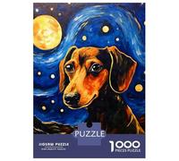 Puzzle 1000 Pièces pour Adolescents Dachshund Starry Night Puzzle pour Adultes Jeu Manuel Difficile Excellent Cadeau Anti-Stress 70x50cm/1000pcs