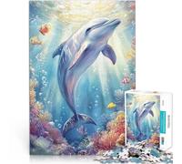 Puzzle 1000 pièces pour Adolescents Dauphin dans Un récif corallien Défi Difficile avec des pièces de Formes aléatoires entièrement imbriquées 75x50cm