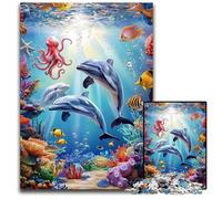 Puzzle 1000 pièces pour Adolescents Dauphins sous-Marins, Puzzle en Bois, intéressant pour réduire Le Stress, idées Cadeaux pour Les 14 Ans et Plus 50x75cm