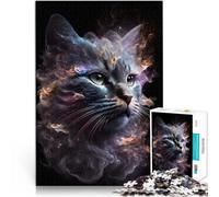 Puzzle 1000 pièces pour Adolescents Décoration Murale Cat Night Galaxy Jeu intellectuel avec Affiche et Feuille de Questions correspondantes 75x50cm