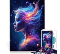 Puzzle 1000 pièces pour Adolescents Déesse céleste aux Cheveux cosmiques Découpe Nette Activité Manuelle Exercice Mental Amusant Détente Jeu Activité d'anniversaire (38x52cm)