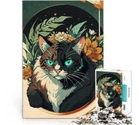 Puzzle 1000 pièces pour Adolescents Dessin de Chat avec des Fleurs Assemblage du modèle Offrir en Cadeau à Toute la Famille 38x26cm