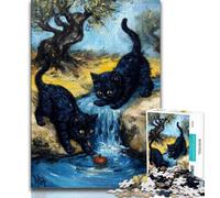 Puzzle 1000 pièces pour Adolescents Deux Chats Noirs pour Adultes et Adolescents 1000 pièces Anti-Stress défi Difficile renforce l'amour Entre Couples (38x26cm)