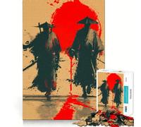 Puzzle 1000 pièces pour Adolescents Deux Guerriers samouraïs avec Soleil Rouge Décoration soignée Jeu d'exercice Mental Jeu de détente Cadeau Amusant de Noël (38x52cm)