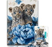 Puzzle 1000 pièces pour Adolescents Deux léopards Puzzles pour Adolescents avec Affiche Assortie et fiche de Questions pour Les 14 Ans et Plus 38x26cm