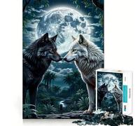 Puzzle 1000 pièces pour Adolescents Deux Loups dans la forêt au Clair de Lune Décoration soignée pour Les articulations Jouet d'exercice Mental Jeu de détente Cadeau Amusant de Noël (38x52cm)