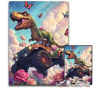 Puzzle 1000 pièces pour Adolescents Dinosaure conduisant Une Voiture Puzzles en Carton pour Les 14 Ans et Plus Décoration de la Maison Cadeau d'œuvres d'art 26X38CM