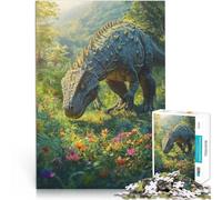 Puzzle 1000 pièces pour Adolescents Dinosaure dans Un Champ de Fleurs Jeux Amusants avec Affiche et Feuille de Questions correspondantes 38x26cm