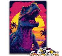Puzzle 1000 pièces pour Adolescents Dinosaure T-Rex Coucher de Soleil Dino pour 14 Ans et Plus Jeu de Quiz Amusant Activités à la Maison, Cadeau d'anniversaire, Cadeaux de Voyage 50x75cm
