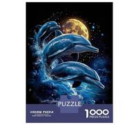 Puzzle 1000 Pièces pour Adolescents Dolphins Under The Moon Puzzle Adulte - Jeu De Construction - Difficile - Cadeau Unique pour Anniversaire Et Noël 38x26cm/1000pcs