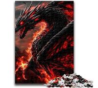 Puzzle 1000 pièces pour Adolescents Dragon Flamme Difficile et Défi avec Affiche et fiche de Questions-réponses pour Les 14 Ans 50x75cm