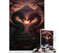 Puzzle 1000 pièces pour Adolescents Dragons Face au Coucher du Soleil Jeu Anti-Stress Idée Cadeau pour Un Père Noël Secret Jeu Impossible Stimule Le Cerveau Dimensions 38x26cm