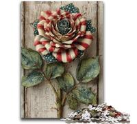 Puzzle 1000 pièces pour Adolescents, Drapeau américain, Roses, Jeu Familial, Anti-Stress, défi Difficile, Cadeaux du Père Noël Secret, 26x38cm