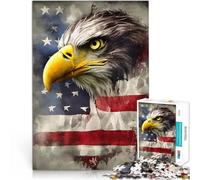 Puzzle 1000 pièces pour Adolescents Drapeau américain Vintage Eagle Casse-tête pour avec Affiche et Feuille de Questions correspondantes 50x70cm